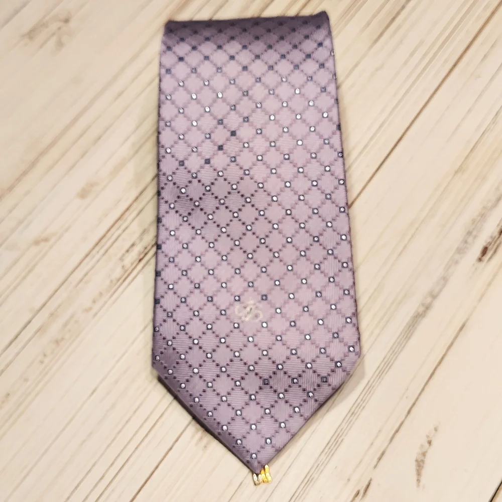 DAKS London Purple/Lavender  Geometric Tie with Gold Emblem & Sparkling Detail